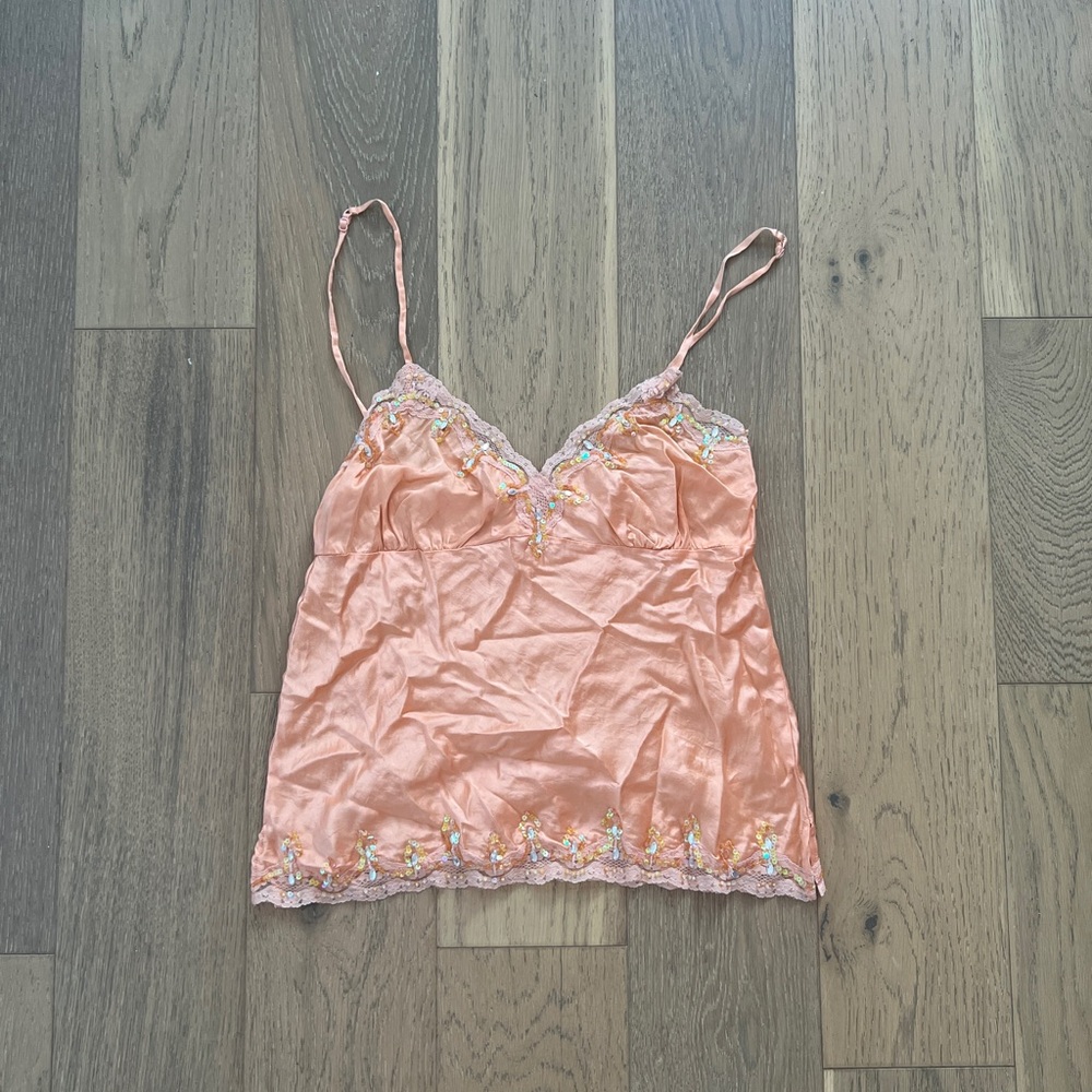 Pink sequin silk tank top